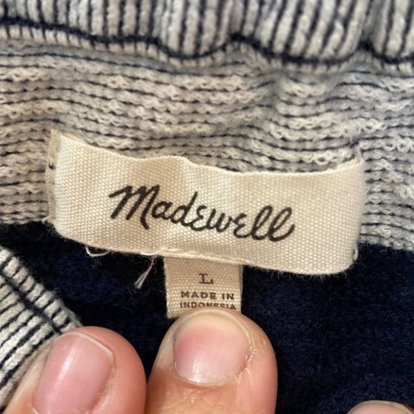 Madewell Women Gray Navy Off Shoulder Large Striped Cotton Ribbed Top Size Large - Picture 9 of 10